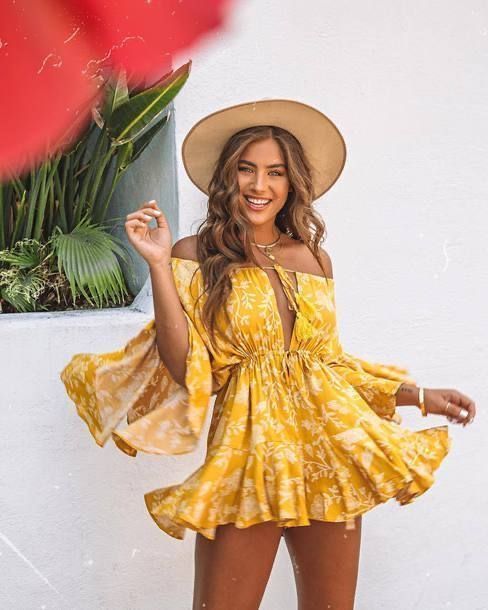 Bright Yellow Off-Shoulder Luau Dress